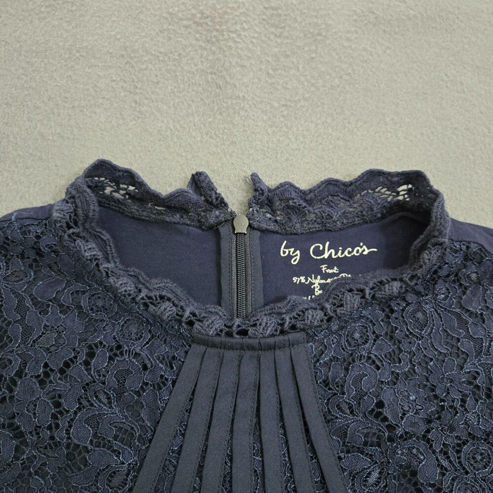 Chico's Women 3 US 16 Lace Front Knit Top Deep Navy Blouse - Picture 5 of 11